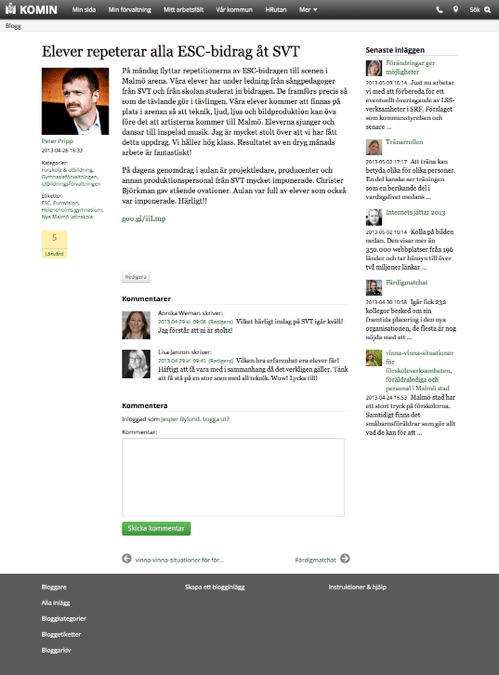 A blog page on our intranet, running on WordPress.